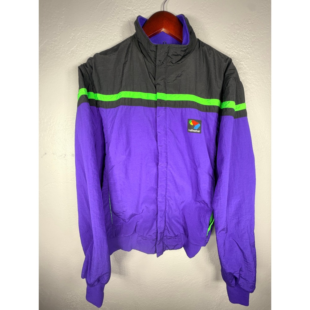 Vintage Bellwether Cycling Jacket Purple Black Neon Green Fleece Lined Medium